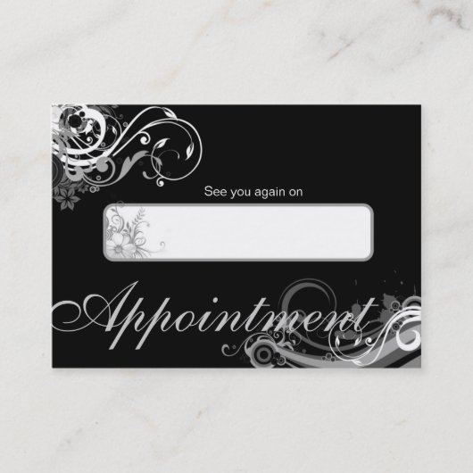 Salon Appointment Card Spa Floral Swirls Black Afsprakenkaartje (Voorkant)