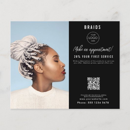 Salon Appointment Hair Braids Business Logo Flyer (Voorkant)