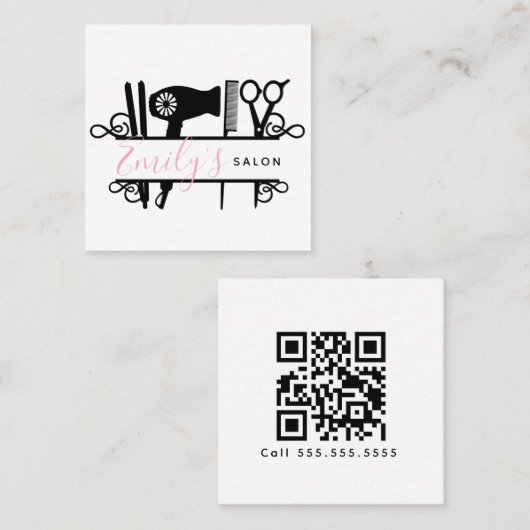 Salon Barber Business Logo Script Barcode Vierkante Visitekaartje (Voorkant / Achterkant)
