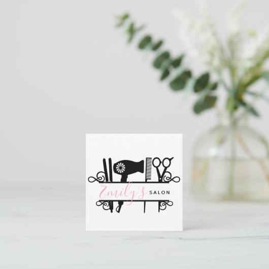 Salon Barber Business Logo Script Barcode Vierkante Visitekaartje (Staand voorkant)