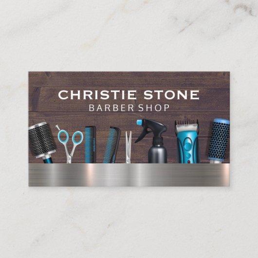 Salon Barber Gereedschap | metaalhout Visitekaartje (Voorkant)