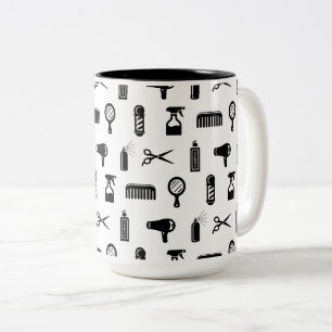 Salon & Barber Hairdresser Pattern CUSTOM BG COLOR Tweekleurige Koffiemok