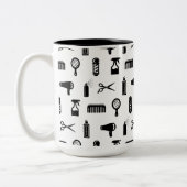 Salon & Barber Hairdresser Pattern CUSTOM BG COLOR Tweekleurige Koffiemok (Links)