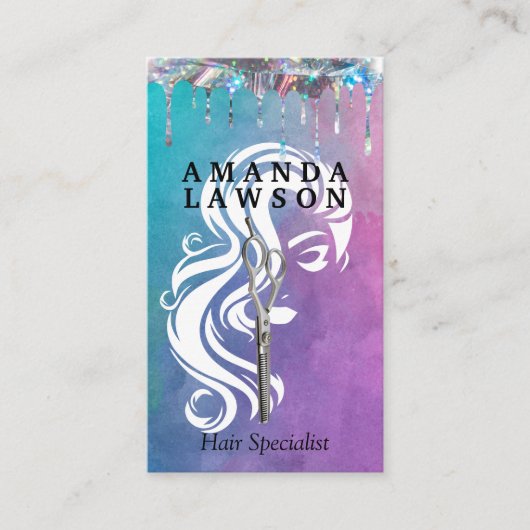Salon Beauty Logo | Waterverf | Shimmer Drip Visitekaartje (Voorkant)