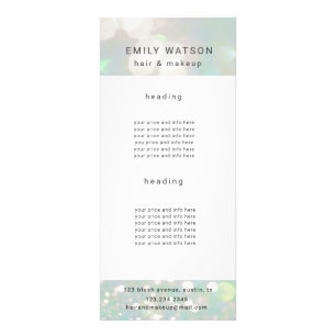salon bokeh pastel glans prijslijst reclamekaart