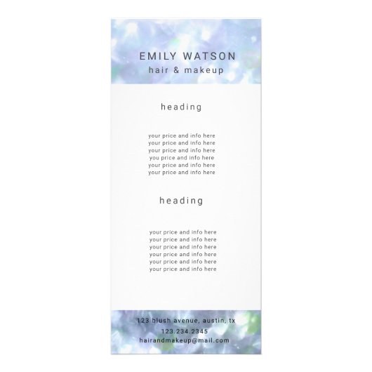 salon bokeh pastel sparkle list reclamekaart (Voorkant)