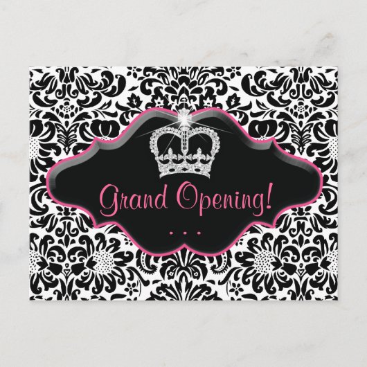 Salon Briefkaart Damask Black White Roze Lijst (Voorkant)