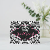 Salon Briefkaart Damask Black White Roze Lijst (Staand voorkant)