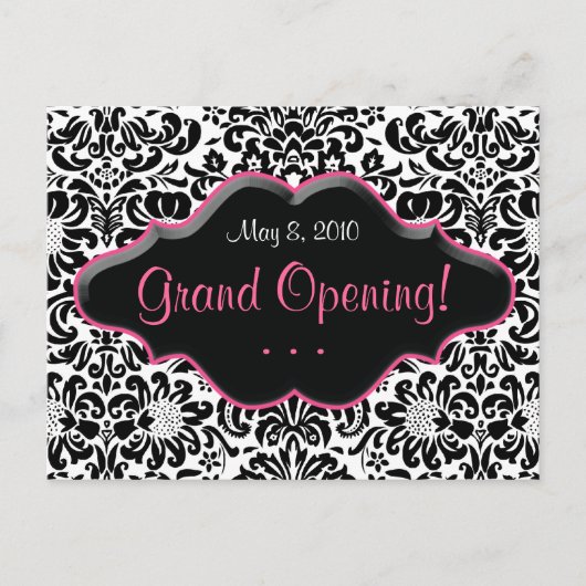 Salon Briefkaart Damask Black White Roze Lijst (Voorkant)