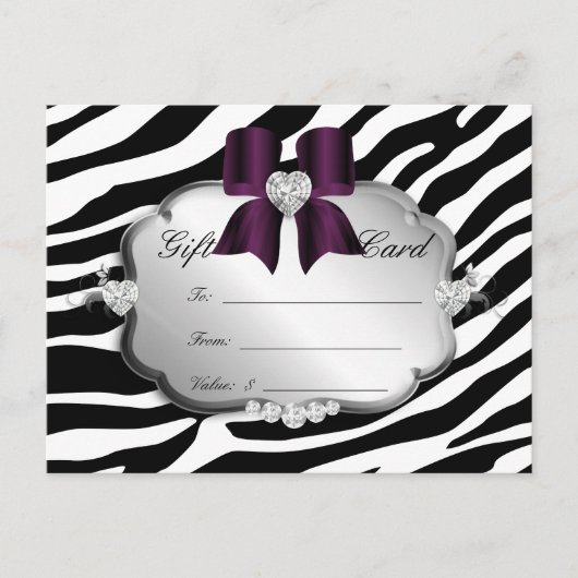 Salon Briefkaart Zebra Jewels Bow Eggplant (Voorkant)