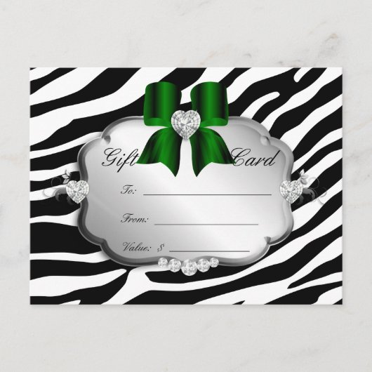 Salon Briefkaart Zebra Jewels Bow Green (Voorkant)