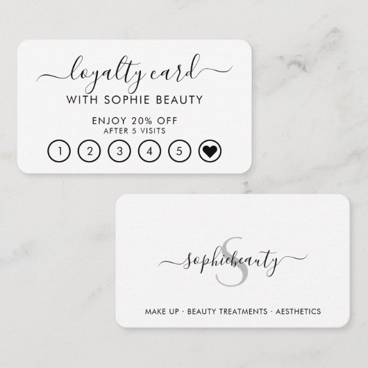Salon Business Modern Monogram Script Loyalty Card (Voorkant / Achterkant)