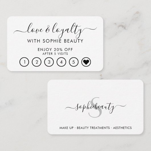 Salon Business Modern Monogram Script Loyalty Card (Voorkant / Achterkant)