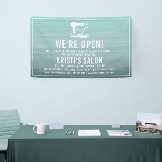 Salon Business We zijn open Aqua Ombre Spandoek (Beurs)