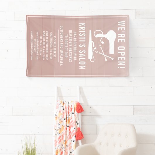 Salon Business We're Open Blush Ombre Spandoek (Insitu)