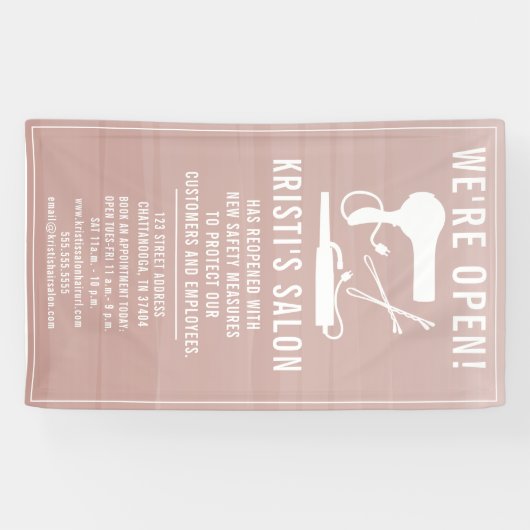 Salon Business We're Open Blush Ombre Spandoek (Horizontaal)