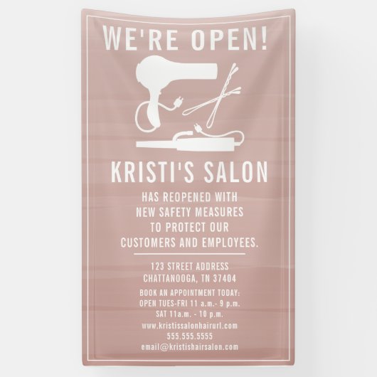 Salon Business We're Open Blush Ombre Spandoek (Verticaal)