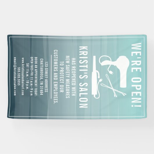 Salon Business We're Open Teal Ombre Spandoek (Horizontaal)