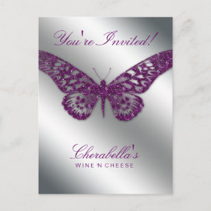 Salon Butterfly Briefkaart Invitation Paars Silver