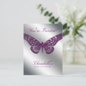 Salon Butterfly Briefkaart Invitation Paars Silver (Staand voorkant)