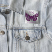 Salon Butterfly Name Tag Button Silver Paars (In situ)