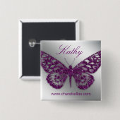 Salon Butterfly Name Tag Button Silver Paars (Voorkant /achterkant)