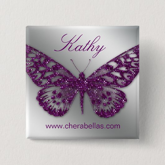 Salon Butterfly Name Tag Button Silver Paars (Voorkant)