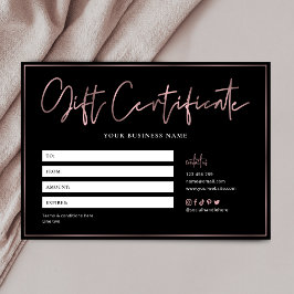 Salon Chic Roos Gold Black Trendy Gift Certificate