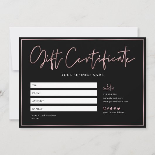 Salon Chic Roos Gold Black Trendy Gift Certificate (Voorkant)