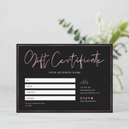 Salon Chic Roos Gold Black Trendy Gift Certificate (Staand voorkant)