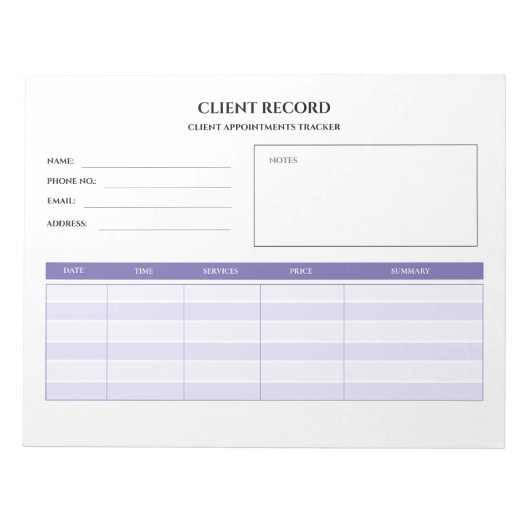 Salon Client Tracking Aangepast Notitieblok (Voorkant)