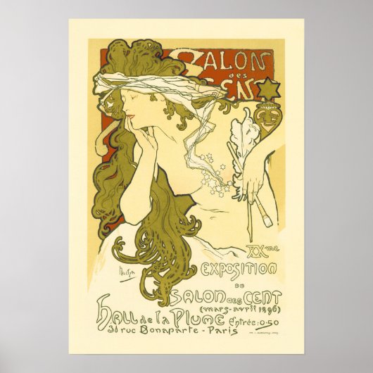 SALON DES CENT 20th Exhibition 1896 Alphonse Mucha Poster (Voorkant)