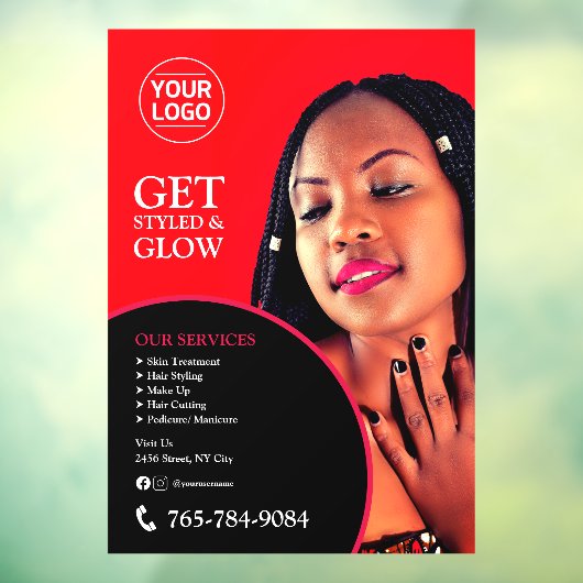 Salon Diensten Bewerkbare Aangepaste Raamfolie Raamsticker (Vel 3)