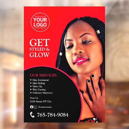 Salon Diensten Bewerkbare Aangepaste Raamfolie Raamsticker (Vel 2)