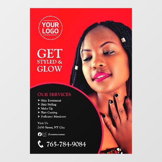 Salon Diensten Bewerkbare Aangepaste Raamfolie Raamsticker (Vel)