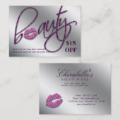 Salon Discount Card Beauty Lips Sparkle Paars Kortingskaartje (Voorkant / Achterkant)