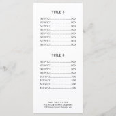 Salon eenvoudige zwart-wit prijs service menu (Achterkant)