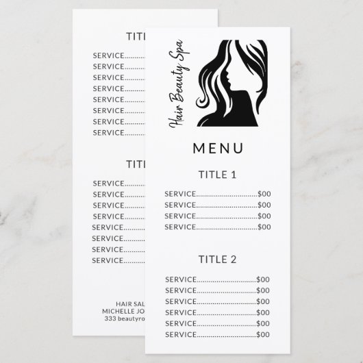 Salon eenvoudige zwart-wit prijs service menu (Voorkant / Achterkant)
