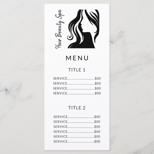 Salon eenvoudige zwart-wit prijs service menu (Voorkant)