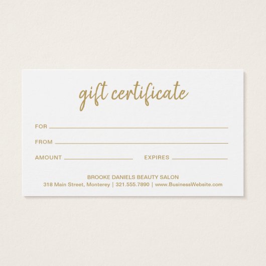 Salon Elegant Gold Business Cadeaubon Visitekaartje (Achterkant)