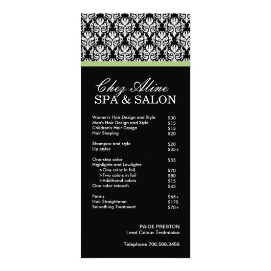 Salon en Spa prijslijst en rack Kaart (Voorkant)