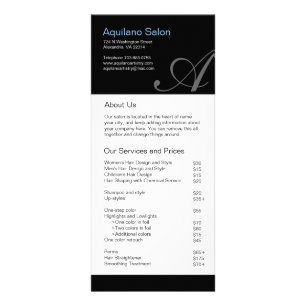 Salon en Spa prijslijst en rack Kaart
