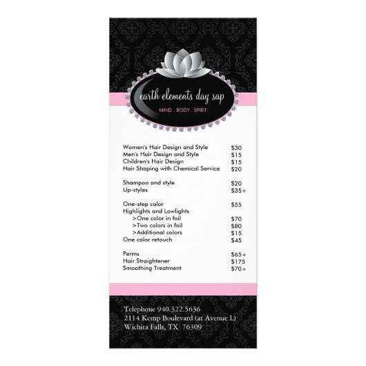 Salon en Spa Service Menu (Voorkant)