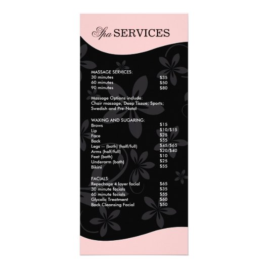 Salon en Spa Service Menu (Achterkant)