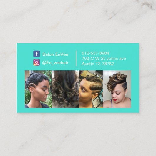 Salon Envee Custom Hair Stylist Modern Turquoise Visitekaartje (Achterkant)