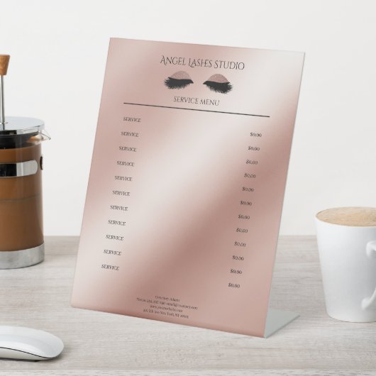 Salon Eye Lashes Extension Rosegold Reclamebord Met Voetstuk (Insitu)