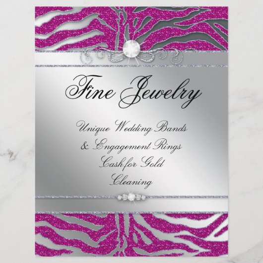 Salon Flyer Jewelry Hair Nail Zebra Glitter Pink (Voorkant)
