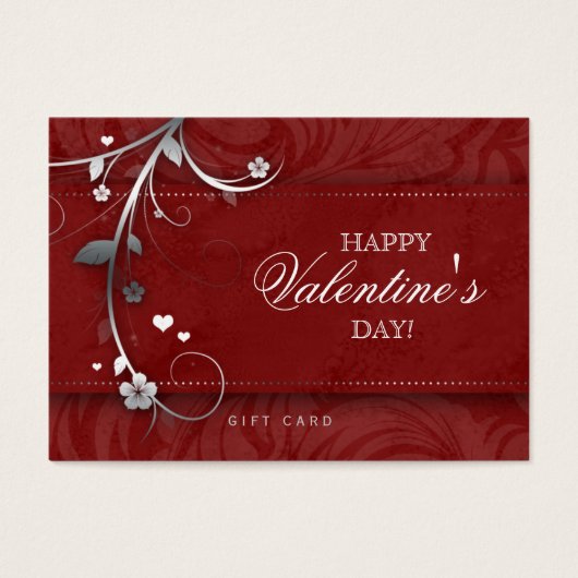 Salon Gift Card Spa Bloem Floral Red Hearts Silve Visitekaartje (Voorkant)
