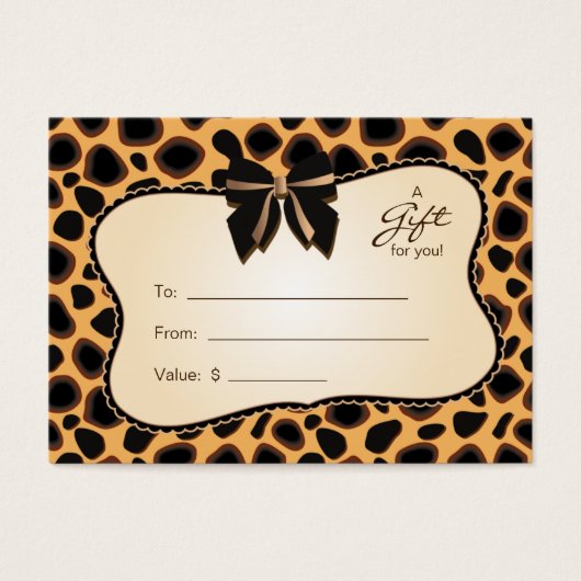 Salon Gift Card Spa Valentijnsdag Cheetah Animal Visitekaartje (Voorkant)