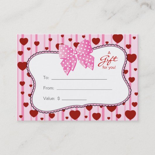 Salon Gift Card Spa Valentijnsdag Red Hearts Kortingskaartje (Voorkant)